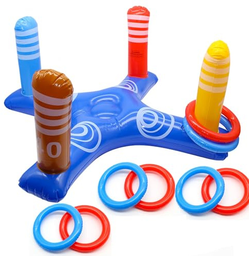 TYEQWT Inflatable Pool Ring Toss Game Toy Set, 9 Pieces Ring Toss Game Set with 8 Rings, Swimming Pool Game for Adults Summer Gift for Indoor Outdoor Game