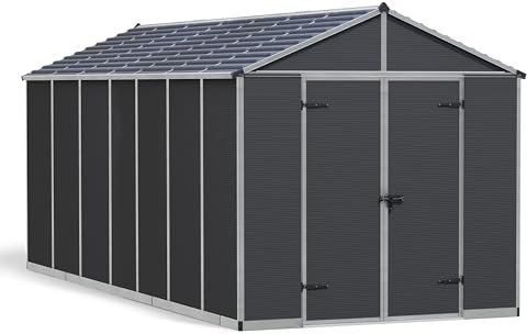 Canopia by Palram Gerätehaus Garten Rubicon 8x17 Geräteschuppen Metall 237 x 528cm Anthrazit Polycarbonatplatten rostbeständig UV-Schutz