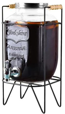 Glas-Getränkespender Mit Ständer – 4 L Glas-Getränkebehälter Mit Zapfhahn | Vintage Wasserspender Aus Glas Für Säfte, Cocktails, Limonade Und Wasser | Kalter Wasserkocher-Trinkbrunnen