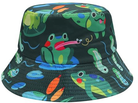 ZLYC Männer Frauen Sommer Fischerhüte Obst Hut, Grüner Froschteich, One Size