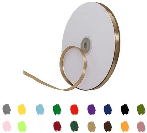 Champagne Gold Ribbon 6mm for Gift Wrapping 91M,Champagne Gold Satin Ribbon 6mm Thick for Crafting Cake,Hair Bow,Polyester Ribbon Christmas Decoration,Wedding Car Decor