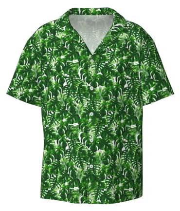 Monstera Deliciosa Herren-Hemd mit Bananen-Palmendruck, lässig, tropisch, kurzärmelig, mit Knopfleiste, für den Sommer, Schwarz, XX-Large