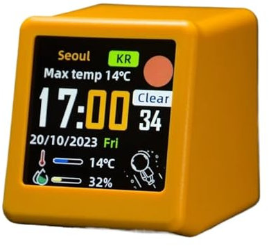 BODORME Thermomètre météorologique, Petite Station météo Intelligente Portable, Affichage de la température et de l'humidité, réveil, décoration de Bureau(Giallo)