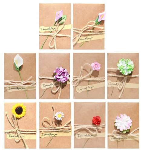 Set Di Biglietti D'Auguri Busta Da 10 Pezzi, Biglietto D'Auguri Con Decorazione Floreale, Busta In Carta Kraft Retrò, Biglietto D'Auguri Regalo Di Compleanno