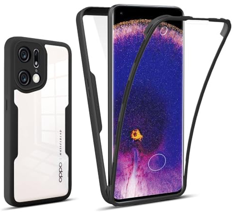 ILING Transparente Hülle für Oppo Find X5 Pro 5G, 360-Grad-Ganzkörper Stoßfest Schutzhülle mit Eingebauter Displayschutz, Ultra Dünn Harte PC Silikon TPU Handyhülle (Schwarz)