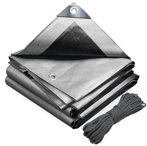 VOUNOT® Bâche de Protection en Polyéthylène 180g/m² Bâche Imperméable Ultra Lourde et Résistante Revêtue des Deux côtés avec Oeillets en Aluminium Couverture Étanche pour Jardin et Piscine Gris 6x8m