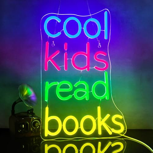 Looklight Cool Kids Read Books Neon Sign Reading Neon Signs for Wall Decor Dimmable Motivational Letter Neon Lights for Library Classroom Reading Corner Bedroom Study Room Home Book Club