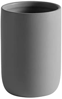 CAZAGA Ceramic Toothbrush Holders for Bathrooms, 8 oz Matte Tooth Brushing Dispenser, Small Tooth Brush Organizer for Vanity Countertop, Toothpaste Storage Stand, Tumbler Cup for Makeup Brushes-Grey