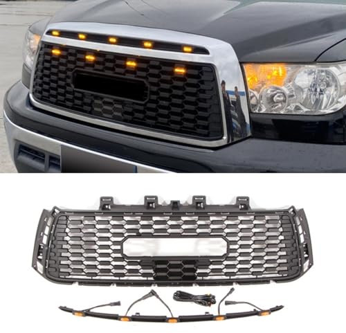 Auto Frontstoßstange Grill Racing Grills Auto Kühlergrill Kompatibel mit Toyota Tundra 2006-2013 Karosserie-Kit Autozubehör (Oberrahmen LED-Licht)
