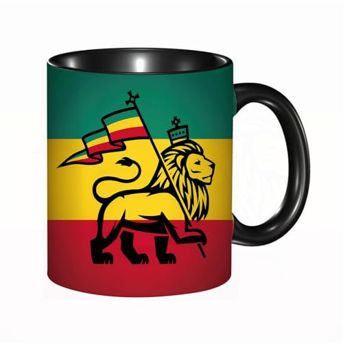 reyawdf Original Tasse mit lustigem Design,Rastafari-Flagge mit Löwe – Beschneidungspfad inklusive,330ml, für Kaffee- und Teeliebhaber, als Geschenk für Weihnachten, Geburtstag und mehr