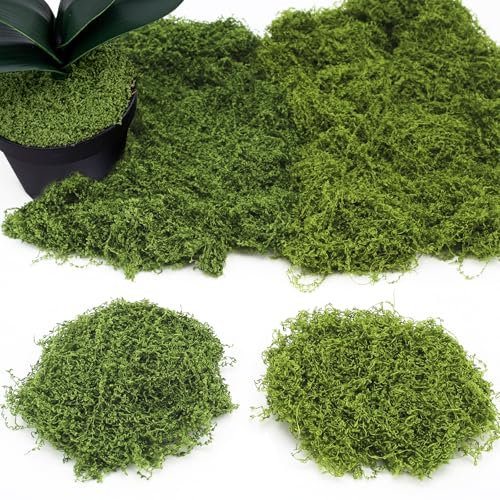 QMLING 200g Fake Moss, Artificial Moss for Indoor Plant Pots, Faux Moss for Crafts DIY Wreath Model Making Home Decoration (100g Light Green+100g Dark Green)