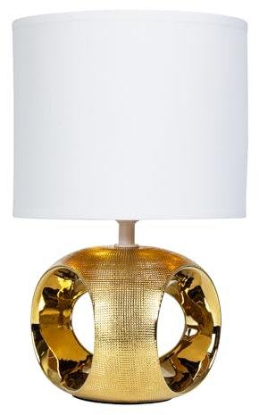 ARTE LAMP Tischlampe – Klassische dekorative goldene Schreibtischlampe mit weißem Textil-Lampenschirm für Wohnzimmer und Schlafzimmer – LED – mit Kabel