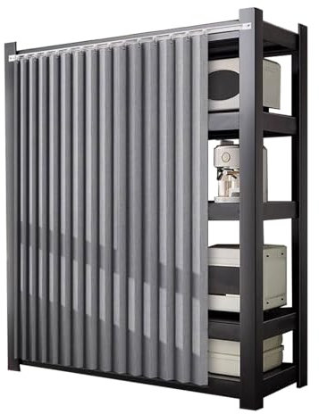 Aocet Schrankvorhang für Küche, Staubdichter Vorhang für Offenes Regal, Regal Vorhang mit Gleitschiene, Schrank Vorhang zum Schieben - Selbstklebend, Wasserdicht, Anpassbar(Gray,Cabinet W50xH70cm)