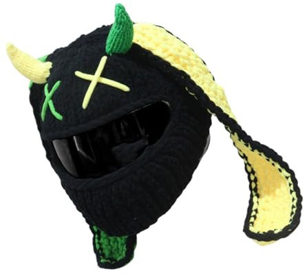 Lustiger gestrickter Motorradhelm, Vollgesicht, schützend, kratzfest, Kopfbedeckung für Motorradfahrer, Winterausrüstung, gelbgrün