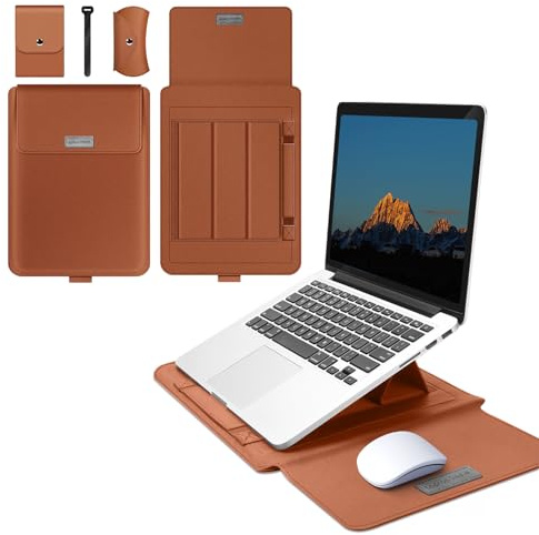 MokaZii 15-15.6 Pollici Custodia Laptop con Supporto Funzione per MacBook Air 15 (M5 2026/M4/M3/M2), PU Laptop Portatile Sleeve per MacBook Air 15 M5 2026 - Marrone