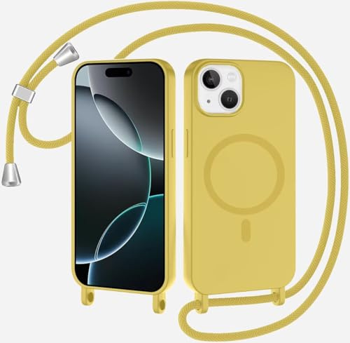 TQmchun Crossbody Lanyard Case for iPhone 13,Magnetic Case Compatible with MagSafe with Strap Adjustable Neck Cord Phone Cover-Lemon yellow