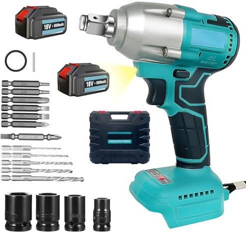 Cordless Impact Wrench 520Nm,1/2 Impact Gun for Makita 18V 2X 5.5AH Battery,with 4 Sockets, 12PCS Screwdriver Bits,for Car Repair, DIY & Construction