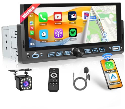 Inefala Autoradio 1 Din Wireless CarPlay Android Auto 6,9 Écran Tactile | Écran Tactile, Bluetooth, Mirror Link, FM, USB-A&C, SWC, EQ, Caméra de Recul, Micro