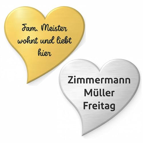 KIWISTAR UG - Klingelschild mit Gravur personalisiert Herz - Schild selbst gestalten für Briefkasten oder Tür - Namensschild wetterfest selbstklebend für Haus, Wohnung, Büro oder Firma