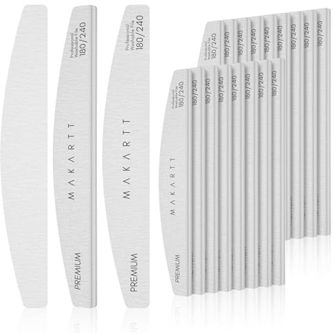 Makartt Nail Files: 180/240 Grit Emery Boards for Nails, 20pcs Professional Dual-Sided Fingernail Files for Natural Nails Prep & Buffing, Reusable Nail Care Manicure Set for Salon & Home Use