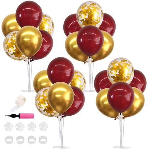 Balloon Stand Kit 4 Sets for Table Centerpieces Include 32 Pcs Red Gold Latex Confetti Balloons for Birthday,Graduation, New Year's Eve,Anniversary Party Supplies(For Ages 18 and Up Only)