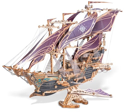 FUNPOLA 3D Holzpuzzle Piratenschiff Modell – Segelschiff Bausatz, Abenteuer, Wohnkultur Dekoration, kreatives Geschenk für Erwachsene und Jugendliche(Lila)