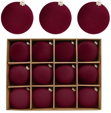 12 Stück Weihnachtskugeln aus Samt, bruchsicher, Dekoration für Weihnachtsbaum, Beflockung, hängende Kugeln, 6 cm, Ornamente für Haus und Urlaub (Weinrot)