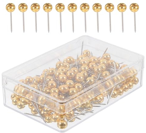 200 Stück Kugelkopfstifte aus Kunststoff und Stahl Goldene für Büro | Runde Kopfkappen, Elegante Optik, für Pinnwand und Markierungen bei Fotos