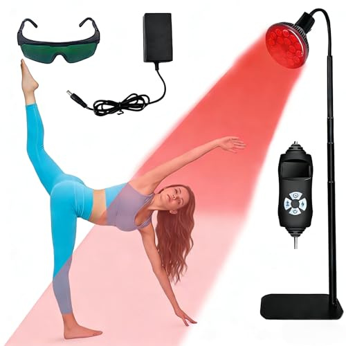 Red Light Therapy Lamp 660nm Red & 850nm Infrared, 54W 18 LED Light Therapy Device with Adjustable Stand, Timer & Brightness, Included Goggles for Face Body Muscle Use Home Office