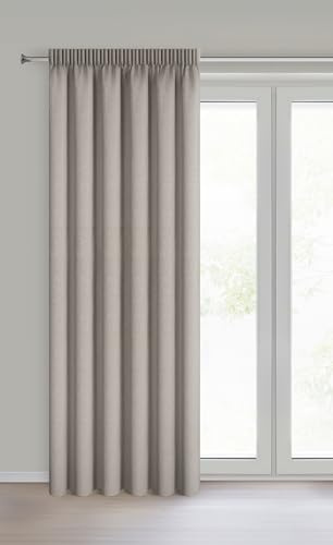 Eurofirany Carly 100% Verdunkelungsvorhang mit Kräuselband & Tunnel, Matt Blickdicht Vorhang für Wohnzimmer, Schlafzimmer, H270 x B140 cm (1er Pack), Dark Beige
