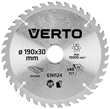 VERTO Sägeblatt, Widia, 190 x 30 mm, 40 Zähne, Blattdicke 1,5 mm, Zahndicke 2,3 mm, Kürzungen: 30 x 16 mm, 30 x 20 mm, 30 x 25,4 mm, Hartmetallbestückte YG8A-Zähne, von Holz und Holzwerkstoffen