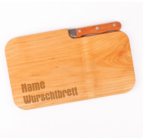 Cera & Toys® Frühstücksbrettchen Set mit Messer - Gravur mit gewünschten Namen - Motiv: Wurschtbrett