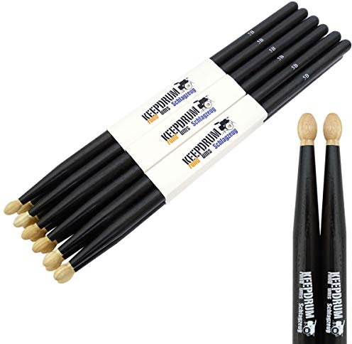 keepdrum 5BB Black American Hickory Drumsticks Schwarz 6 Paar