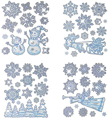 alles-meine.de GmbH 3 versch. Bögen: statisch haftende Fensterbilder - Glitzer/Glitter - Schneeflocken & Winter - Schneekristall/Schnee/Flocken - wiederverwendbar + sel..