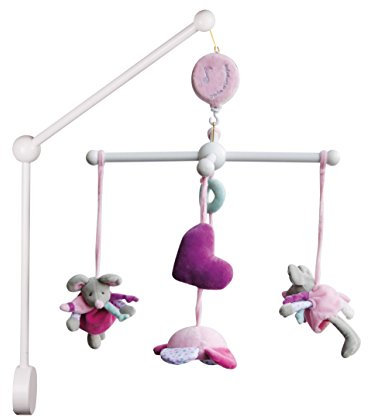 Doudou et Compagnie - Mobile Musical Bébé En Bois - Avec Peluche Souris - 40 cm - Rose - Souris Pearly - DC2938