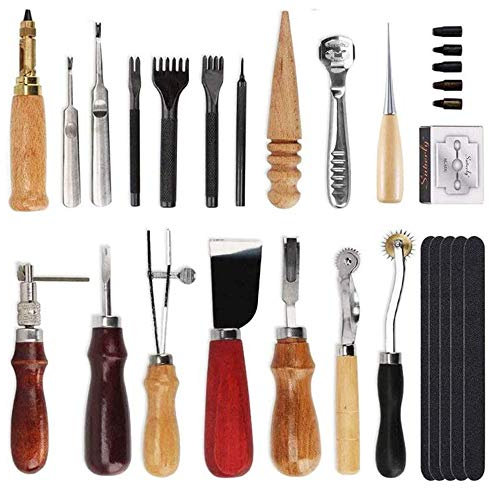 Malayas Juego de 18 Piezas Herramientas de Cuero para Manualidades Herramientas Costura de Cuero Herramienta de Artesanía para Bricolaje