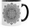 Autiga Kaffee-Tasse Mandala Ethno Boho Kaffeetasse Teetasse Keramiktasse mit Innenfarbe schwarz Unisize