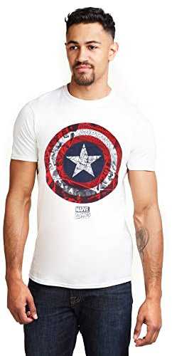 Marvel Men's Captain America Comic Shield T Shirt, White, L UK