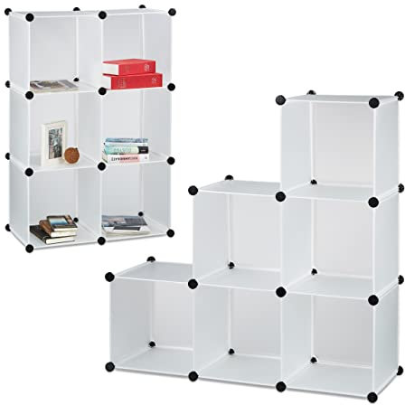 Relaxdays 2 x Stufenregal 6 Fächer, Steckregal als Kleiderschrank oder Raumteiler, offenes Regalsystem, weiß