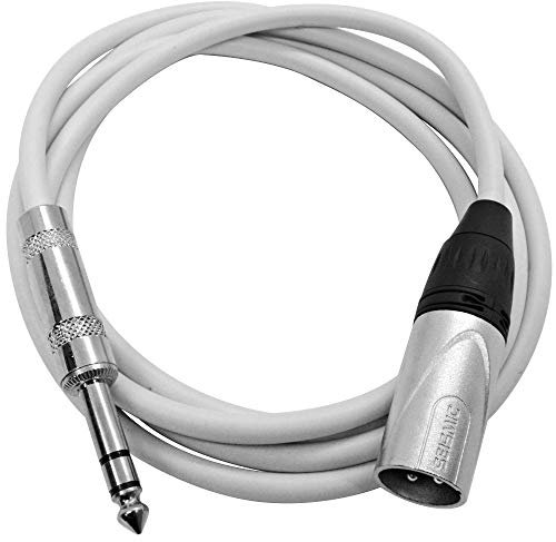 Seismic Audio – Satrxl-m6white – 1,8 m Blanc XLR mâle vers 1/10,2 cm TRS Patch Cables- 6 'Audio professionnel équilibré Xlr-m vers 1/10,2 cm Patch Cord