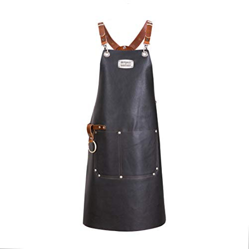 Brickwalls & Barricades Latz Lederschürze / Grillschürze / Latzschürze mit Schultergurte, Tasche, abwaschbar, für Frauen Männer, Koch, Chef