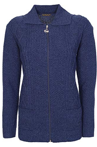 Lets Shop Shop Womens Zipped Cable Knit Long Sleeve Zip Through Fasten Jumper Top Ladies Classic Knitwear Zipper Cardigan Pullover Plus Size 10 12 14 16 18 20 22 24 Atlantic Blue