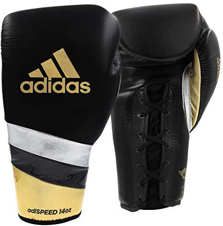 Adidas AdiSpeed Spitzen-Boxhandschuhe für Fitnessstudio, Sparring, Training, Erwachsene, Herren, Damen, 340 g, 473 g, 510 g (Schwarz/Gold, 510 g)