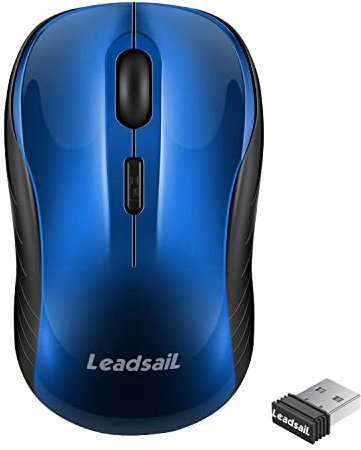 LeadsaiL Maus Kabellos, 2.4G Wireless Maus Leise mit USB Empfänger, 1600 DPI Optical Tracking, 4 Tasten Mäuse, Für Links- und Rechtshänder, Kompatibel mit PC, Mac, Laptop, Windows - Blau