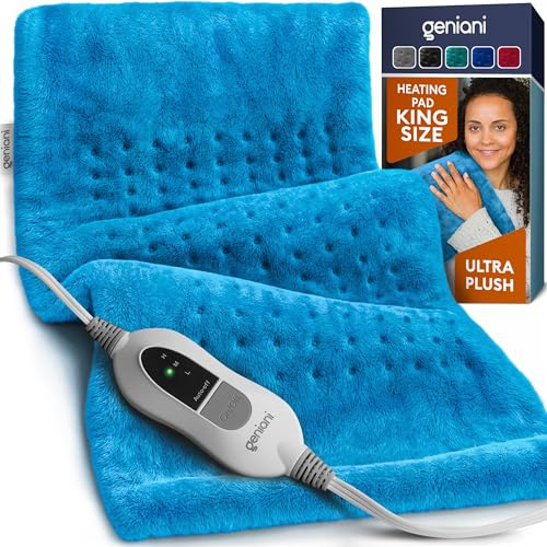 GENIANI Electric Heating Pad for Back Pain & Cramps Relief, Electric Throw, Self Care Gifts for Women, Heating Pad for Neck & Shoulder, Machine Washable Microplush, Auto Shut Off (12×24, Aqua Blue)