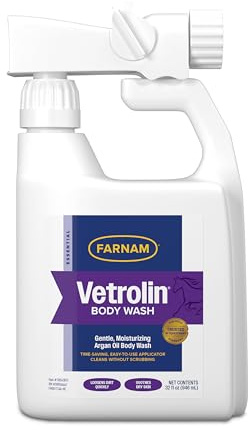 Farnam Vetrolin Body Wash, Time-Saving with No Scrubbing, Gentle and Moisturizing with Argan Oil, Soothes Dry Skin, for Horses and Dogs, 32 fl oz.