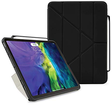 Pipetto Origami Pencil iPad Hülle Pro 11 (2020) 2. Generation | Stoßfester TPU Bumper mit 5-in-1 Ständer | Apple Pencil 2 Sync and Charge kompatibel – Schwarz