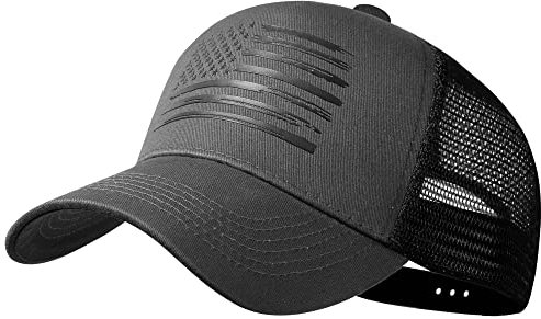VIONLAN Baseballkappe mit amerikanischer Flagge, Trucker-Mütze für Männer und Frauen, 3D-geprägtes Logo, verstellbar, für den Außenbereich, Dunkelgrau/Schwarze Flagge, Einheitsgröße