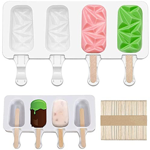 Tuofang Moldes para helado, 2 piezas Moldes para Paletas de Silicona, con 50 Palos de Madera, Molde para Helados Caseros Chocolate, de Grado Alimenticio, Antiadherente, Fácil de Lavar y Enjuagar (26)