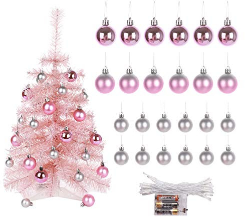 MSUIINT Petit sapin de Noël artificiel de table rose de 61 cm avec lumières